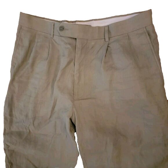 Cordovan & Grey Mens‎ Pleated Cuffed Linen Pants SIZE 36 X 30 Beige Tan - Picture 7 of 7